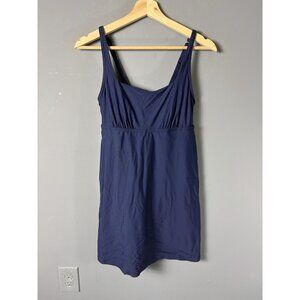 LANDS END Womens Size 6 Navy Blue Swimdress Tummy Control Squareneck One-Piece